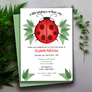 Red Black Green Ladybug Watercolor Baby Shower Thank You Card