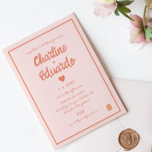 Retro Pink &Red Handwriting Wedding Save the Date  Invitation