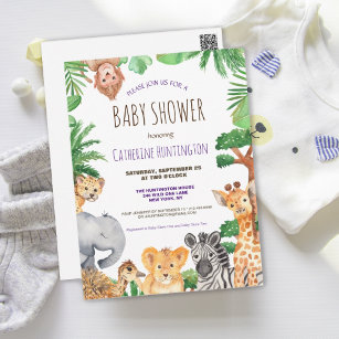 Cute Jungle Safari Animal Baby Shower Invitation Postcard