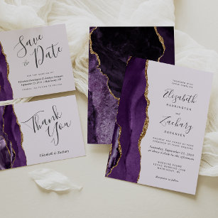 Modern Pale Purple Gold Agate Wedding RSVP Card