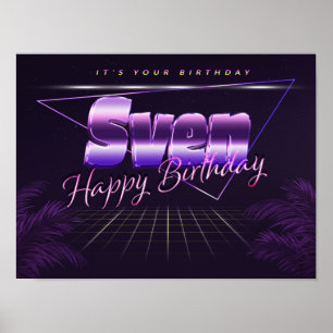 Sven Name Vorname lila retro Poster Geburtstag