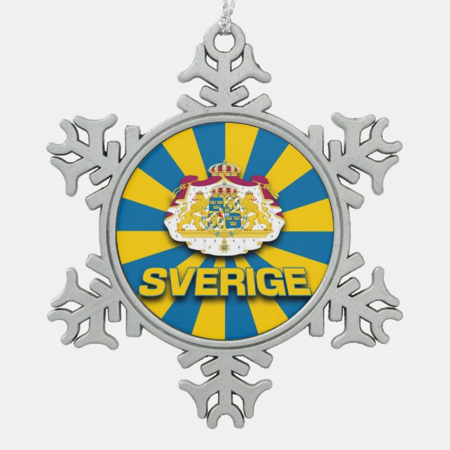 Sverige Coat of Arms Snowflake Pewter Christmas Ornament (Front)
