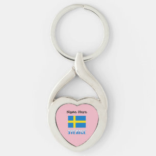 Sverige och Svensk Flagga med Ditt Namn Key Ring