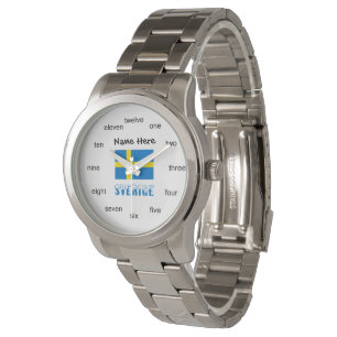 Sverige Svenska Flagge Black Personalisation  Watch