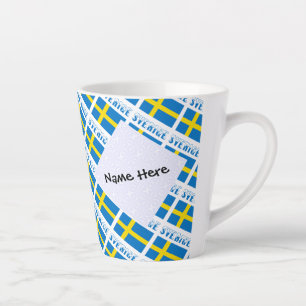 Sverige Svenska Flagge Tiled Black Personalisation Latte Mug