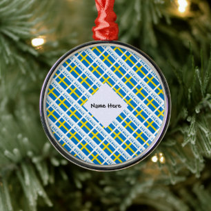 Sverige Svenska Flagge Tiled Black Personalisation Metal Ornament