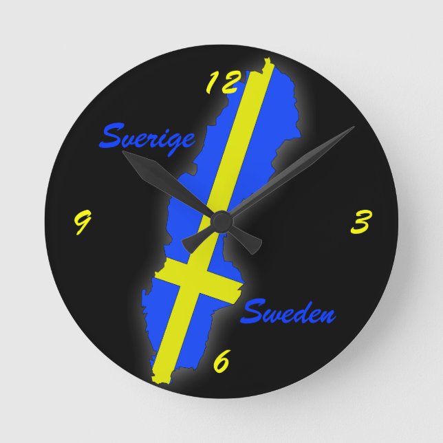 Sverige = Sweden Map Round Clock (Front)