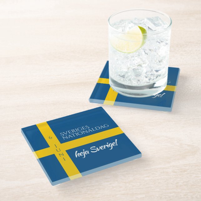Sveriges Nationaldag Swedish National Day Flag Glass Coaster (Angled)