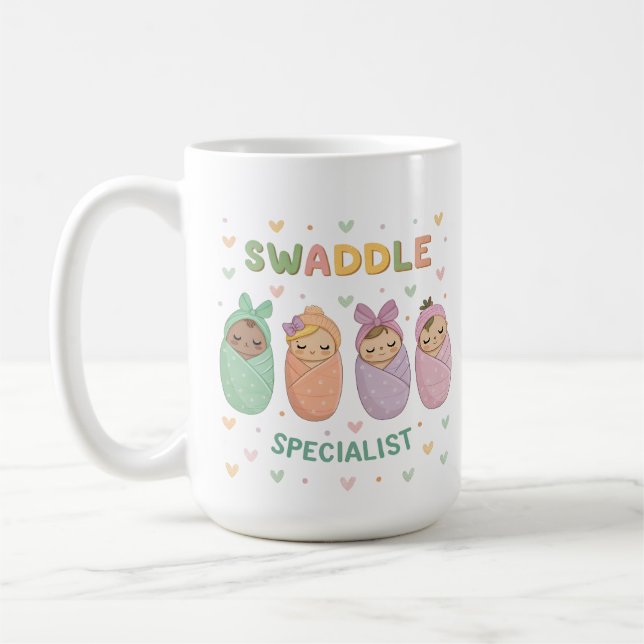 Swaddle Specialist Cute Baby Illustration Coffee Mug (Left)