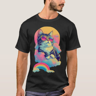 Swag Cat Retro Chill Cat with Rainbow Aura T-Shirt