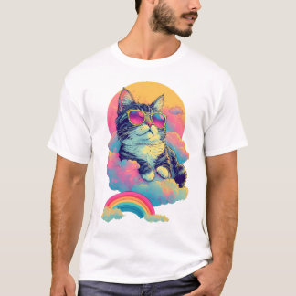 Swag Cat Retro Chill Cat with Rainbow Aura T-Shirt