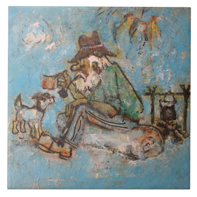 Swagman and his dog ceramic tile (Front)