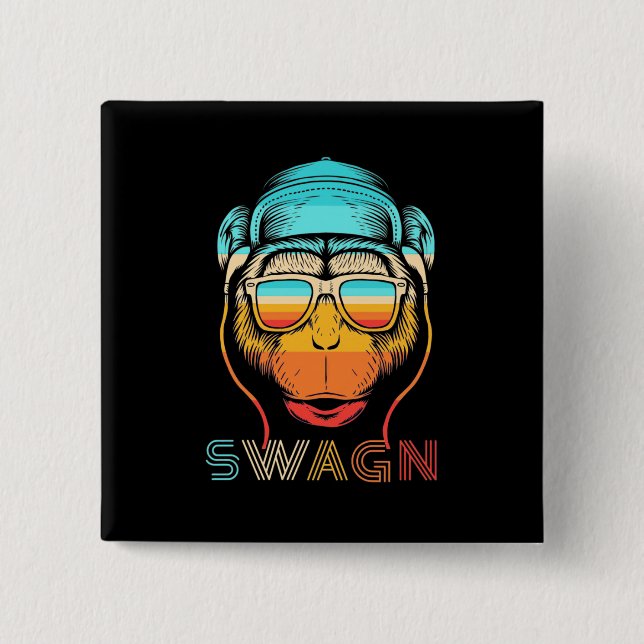 Swagn Retro Monkey 15 Cm Square Badge (Front)