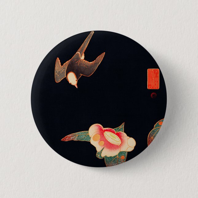 Swallow and Camellia (1900) by Ito Jakuchu 6 Cm Round Badge (Front)