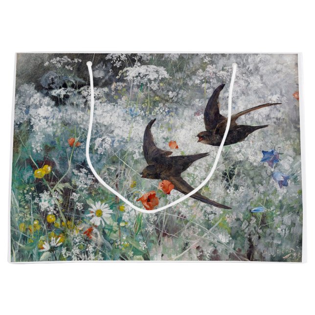 Swallow and Flower Field, Bruno Liljefors Large Gift Bag (Front)