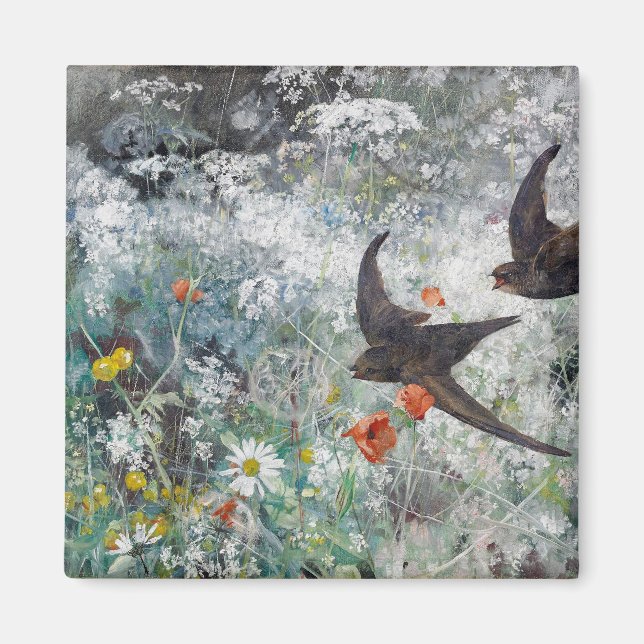 Swallow and Flower Field, Bruno Liljefors Magnet (Front)