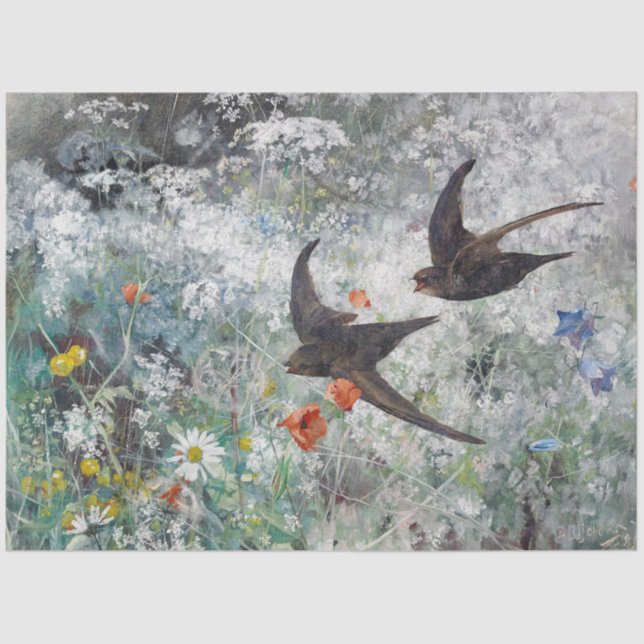 Swallow and Flower Field, Bruno Liljefors Tissue Paper (Front)