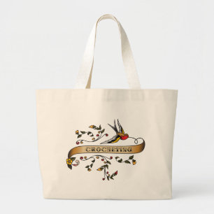 Swallow and Scroll with Crocheting Large Tote Bag