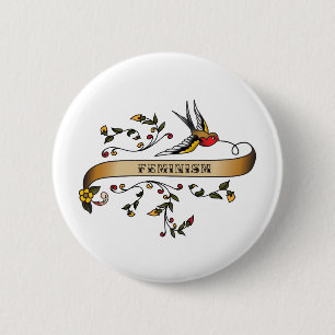 Swallow and Scroll with Feminism 6 Cm Round Badge