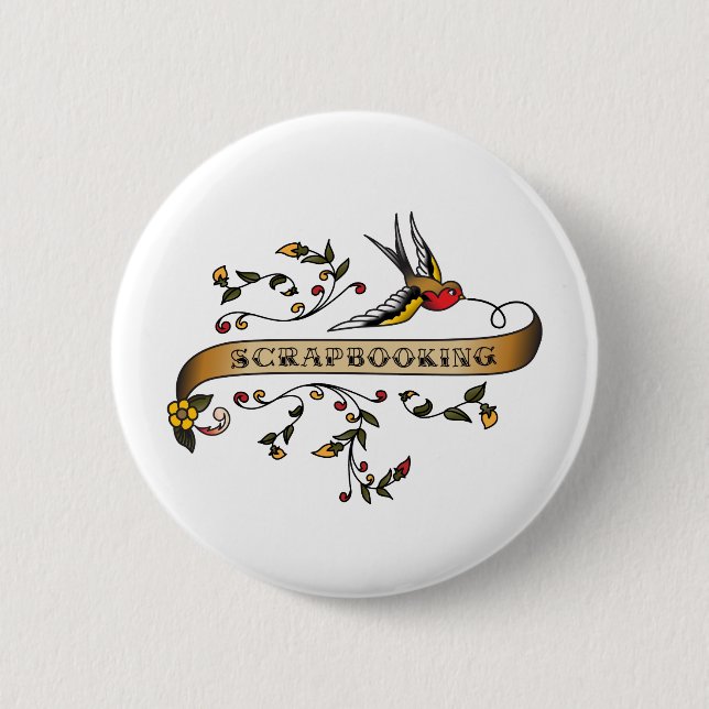 Swallow and Scroll with Scrapbooking 6 Cm Round Badge (Front)