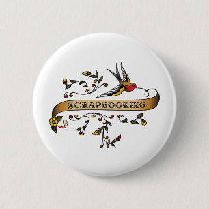 Swallow and Scroll with Scrapbooking 6 Cm Round Badge