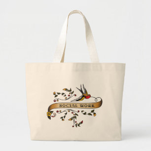 Swallow and Scroll with Social Work Large Tote Bag