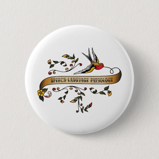 Swallow and Scroll with Speech Language Pathology 6 Cm Round Badge (Front)