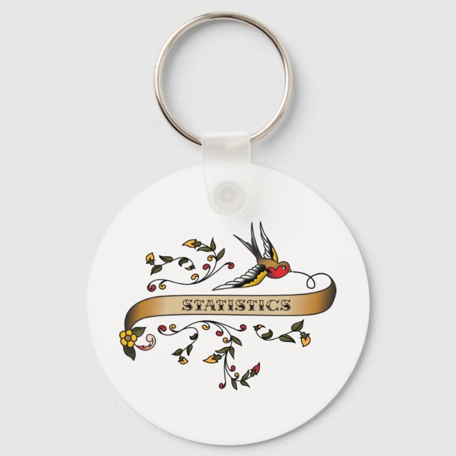 Swallow and Scroll with Statistics Key Ring (Front)