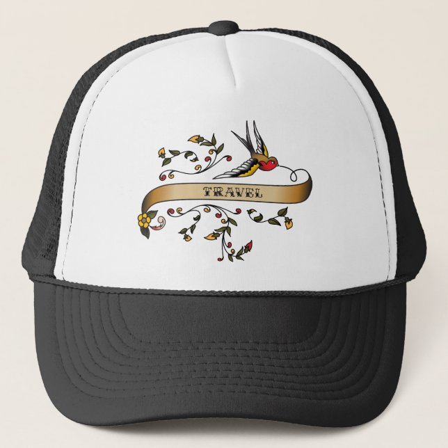 Swallow and Scroll with Travel Trucker Hat (Front)