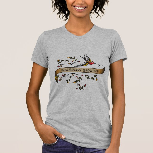Swallow and Scroll with Veterinary Medicine T-Shirt (Front)