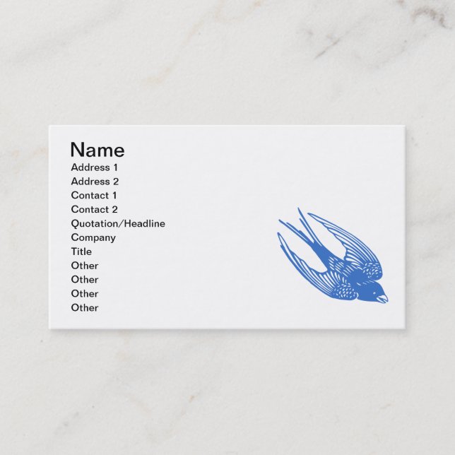 Swallow Bird Blue Business Card (Front)