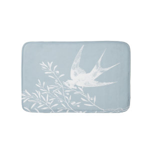Swallow Bird Flying over Olive Branches Bath Mat
