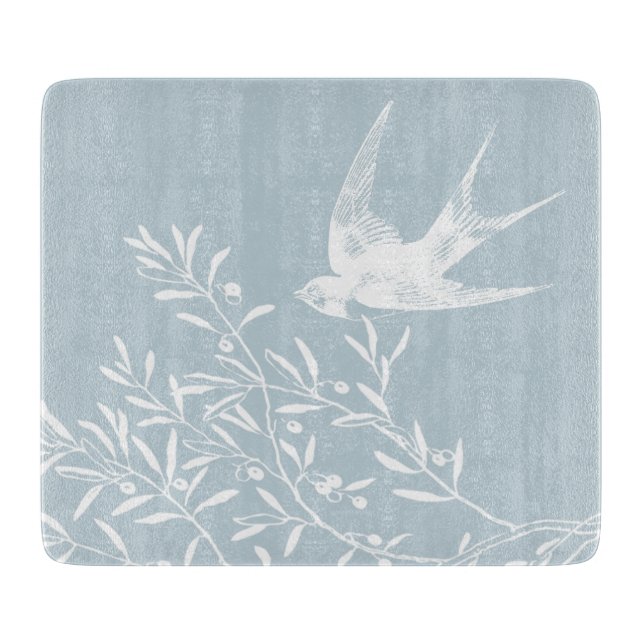 Swallow Bird Flying over Olive Branches Cutting Board (Front)