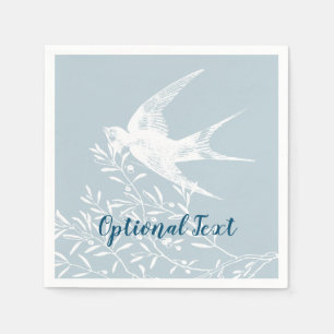 Swallow Bird Flying over Olive Branches Napkin