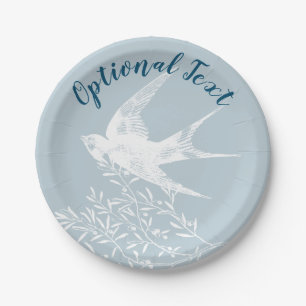 Swallow Bird Flying over Olive Branches Paper Plate