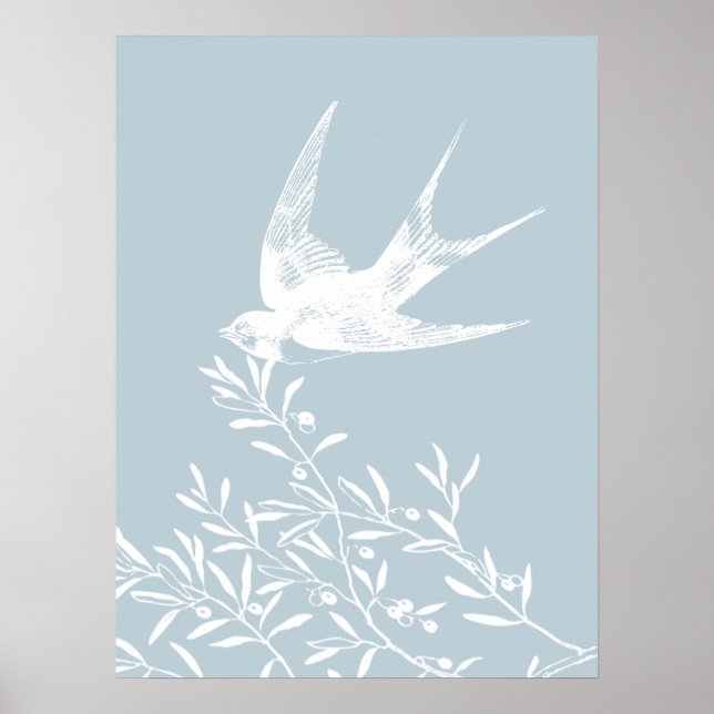 Swallow Bird Flying over Olive Branches Poster (Front)