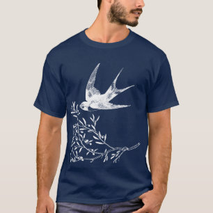 Swallow Bird Flying over Olive Branches  T-Shirt