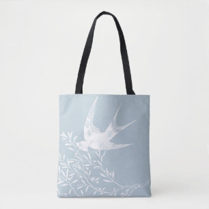 Swallow Bird Flying over Olive Branches Tote Bag