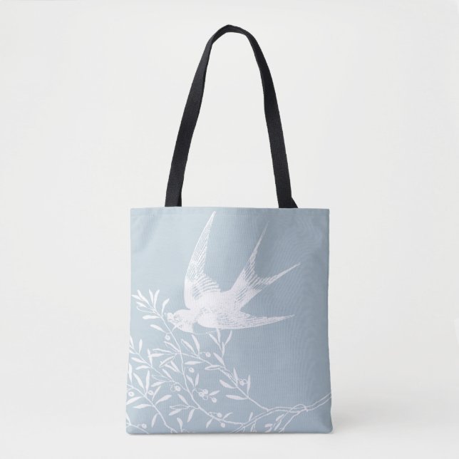 Swallow Bird Flying over Olive Branches Tote Bag (Front)