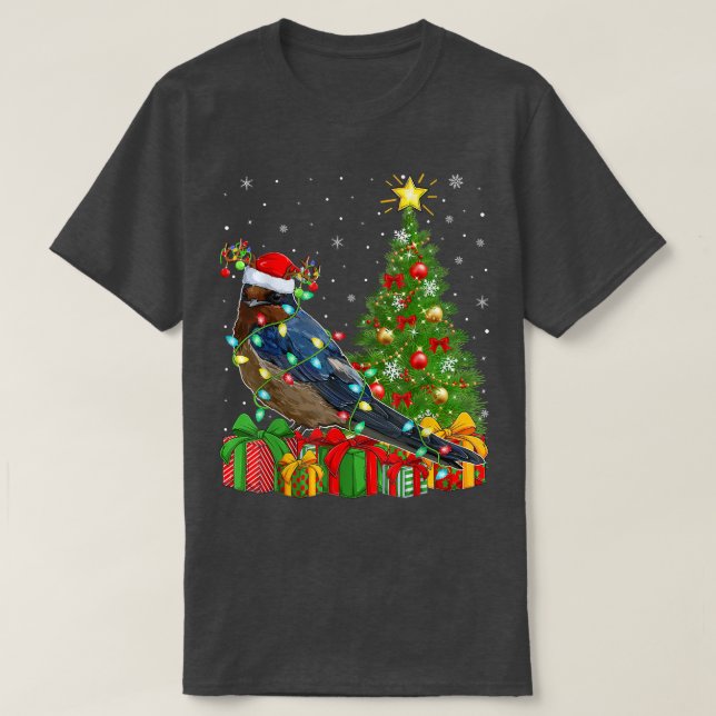 Swallow Bird Lighting Xmas Tree Santa Hat Swallow  T-Shirt (Design Front)