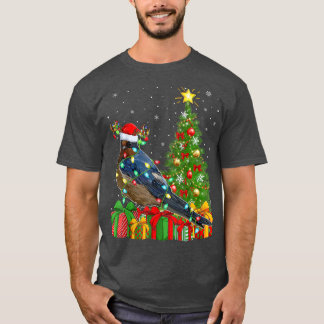 Swallow Bird Lighting Xmas Tree Santa Hat Swallow  T-Shirt