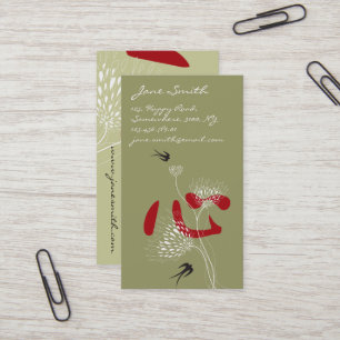 Swallow Birds Chinese Heart Kanji Oriental Floral Business Card