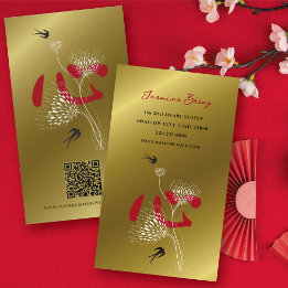 Swallow Birds & Chinese Heart Oriental Floral Gold Business Card