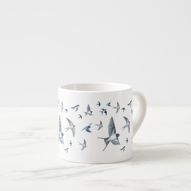 Swallow Birds in Flight Illustration   Espresso Cup (Front Right)