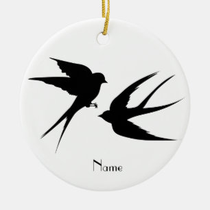 Swallow Birds Silhouettes Thunder_Cove Ceramic Ornament