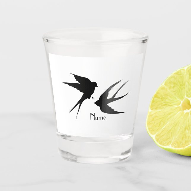 Swallow Birds Silhouettes Thunder_Cove   Shot Glass (Front)