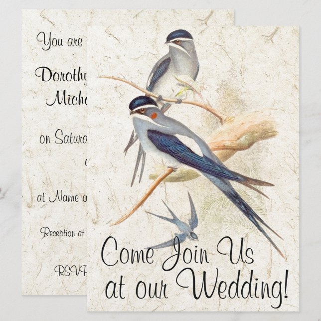 Swallow Birds Wildlife Animals Wedding Invitation (Front/Back)