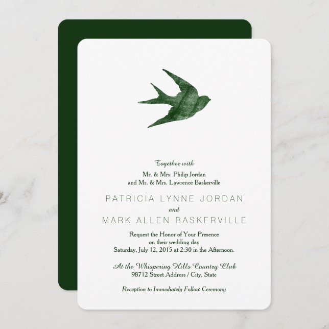 Swallow (Letterpress Style) Invitation (Front/Back)