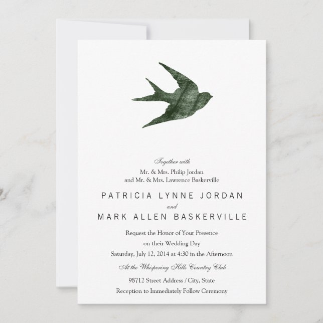 Swallow (Letterpress Style) Invitation (Front)