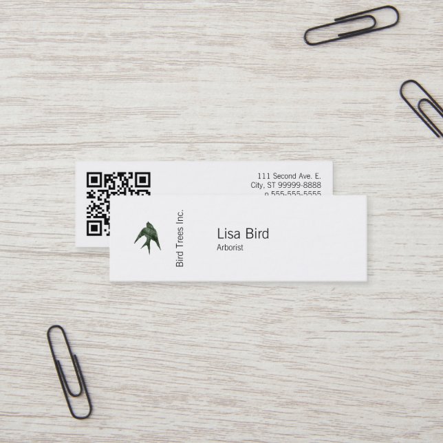 Swallow (Letterpress Style) with QR code Mini Business Card (Front/Back In Situ)